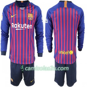 Camisolas de Futebol FC Barcelona Criança Equipamento Principal 2018/19 Manga Comprida